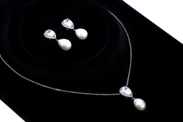 CZ Pearl Drop Necklace Set, Gift For Her, Bridesmaid Gift, Mother Of Bride/Groom Gift, Maid Of Honor Accessories.